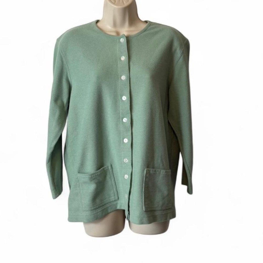 Vintage Mint Green Casual Long Line Button Up‎ Cardigan